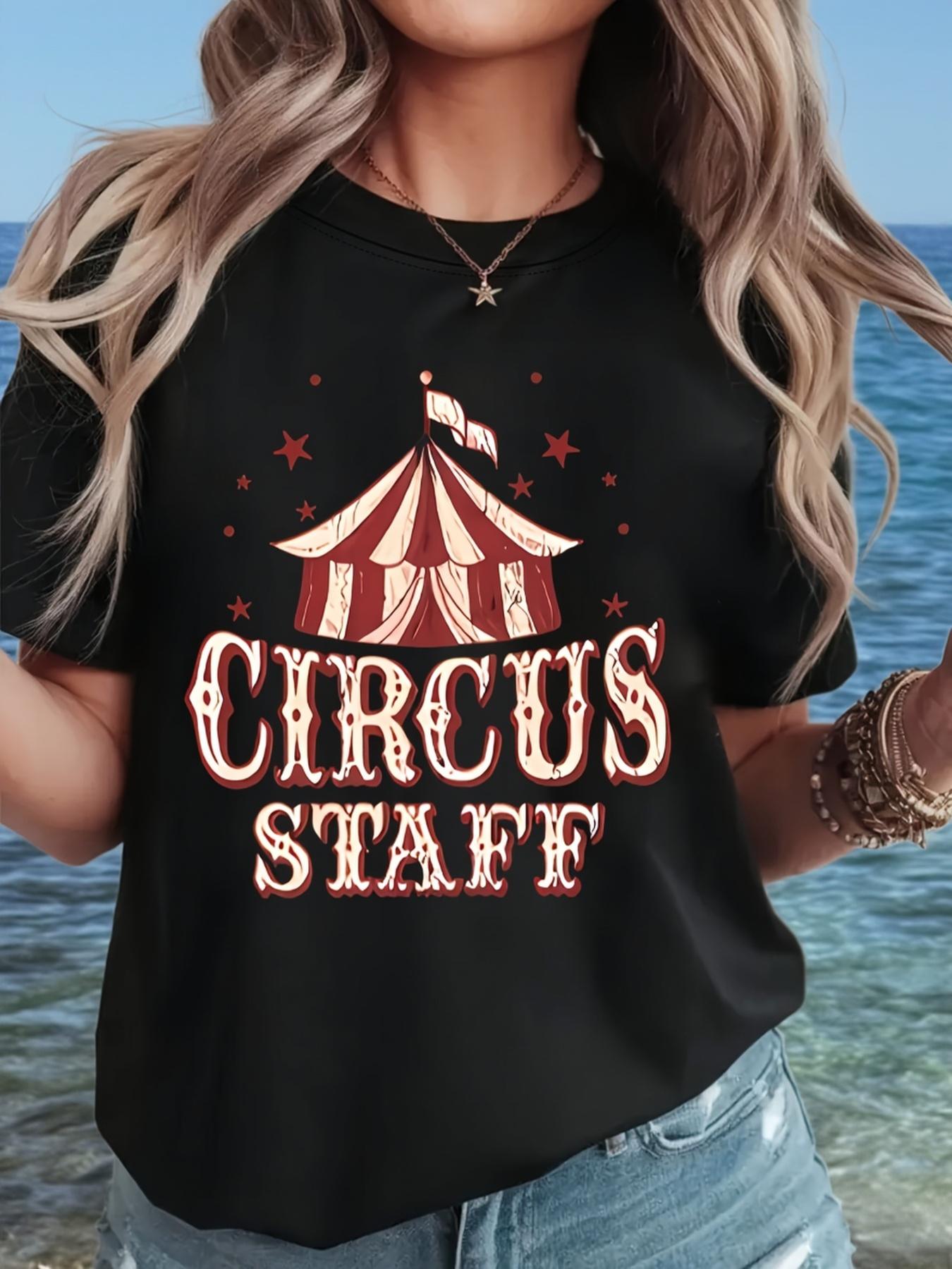 [CIRCUS STAFF Women s T-shirt] CIRCUS STAFF Women s Letter Print T-shirt - Short Sleeve Crew Neck Casual Top for Summer & Spring S