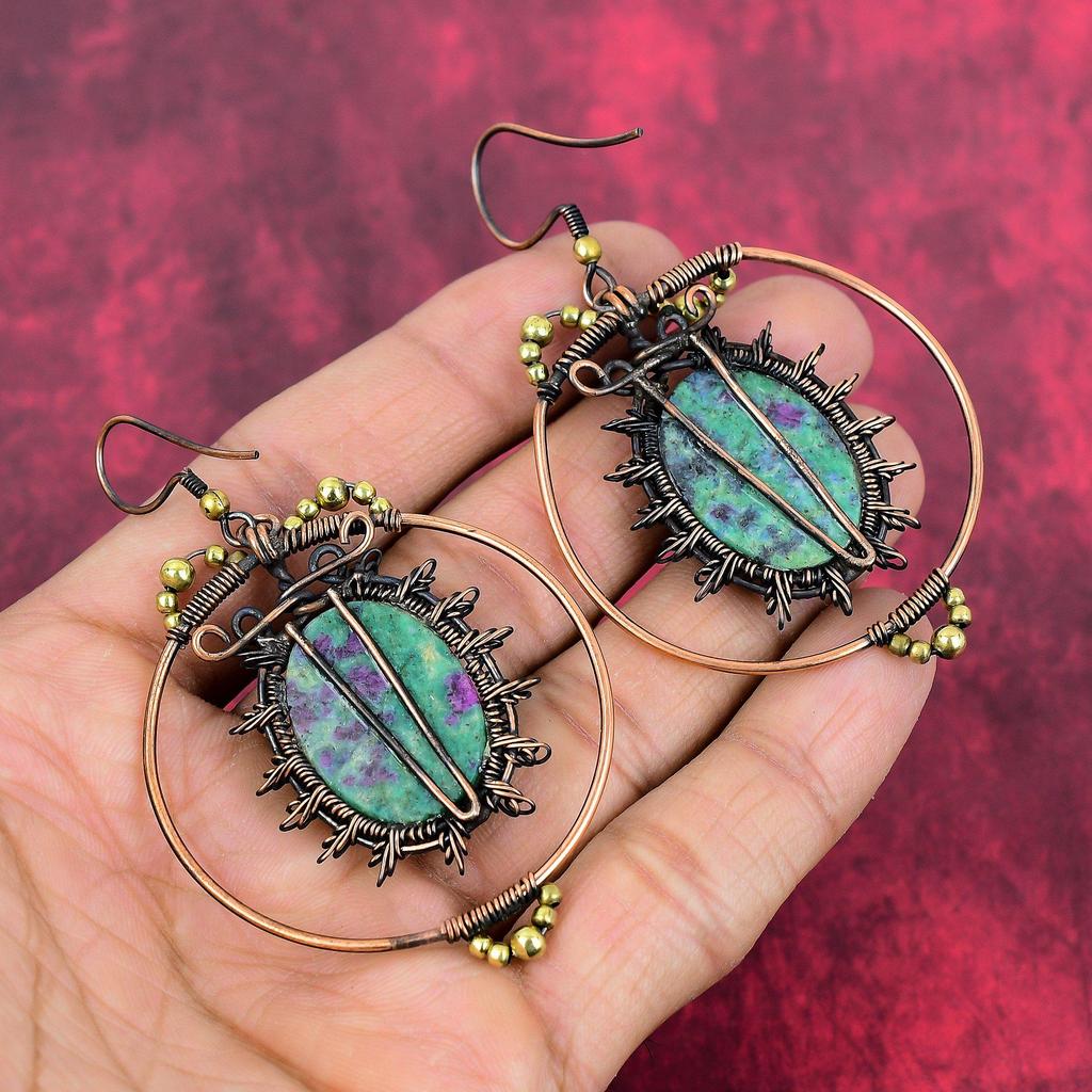 Ruby fuchsite earring copper wire wrapped earring natural gemstone earring copper wire jewelry engagement gifts handmade birthstone earring