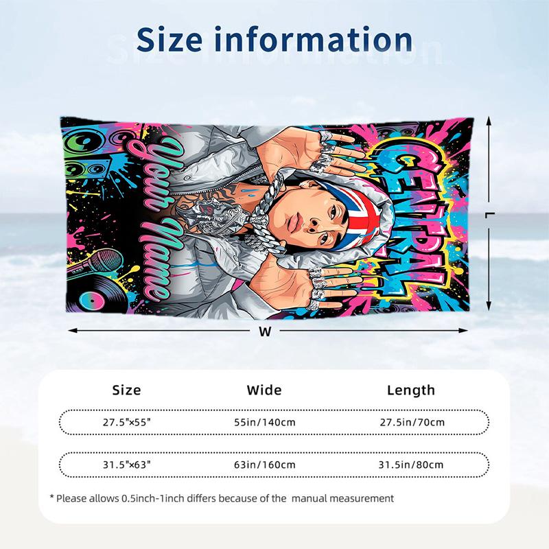 Central Cee Beach Towel, Personalized Custom Name Text, Quick Dry Large Absorbent Towel For Beach Pool