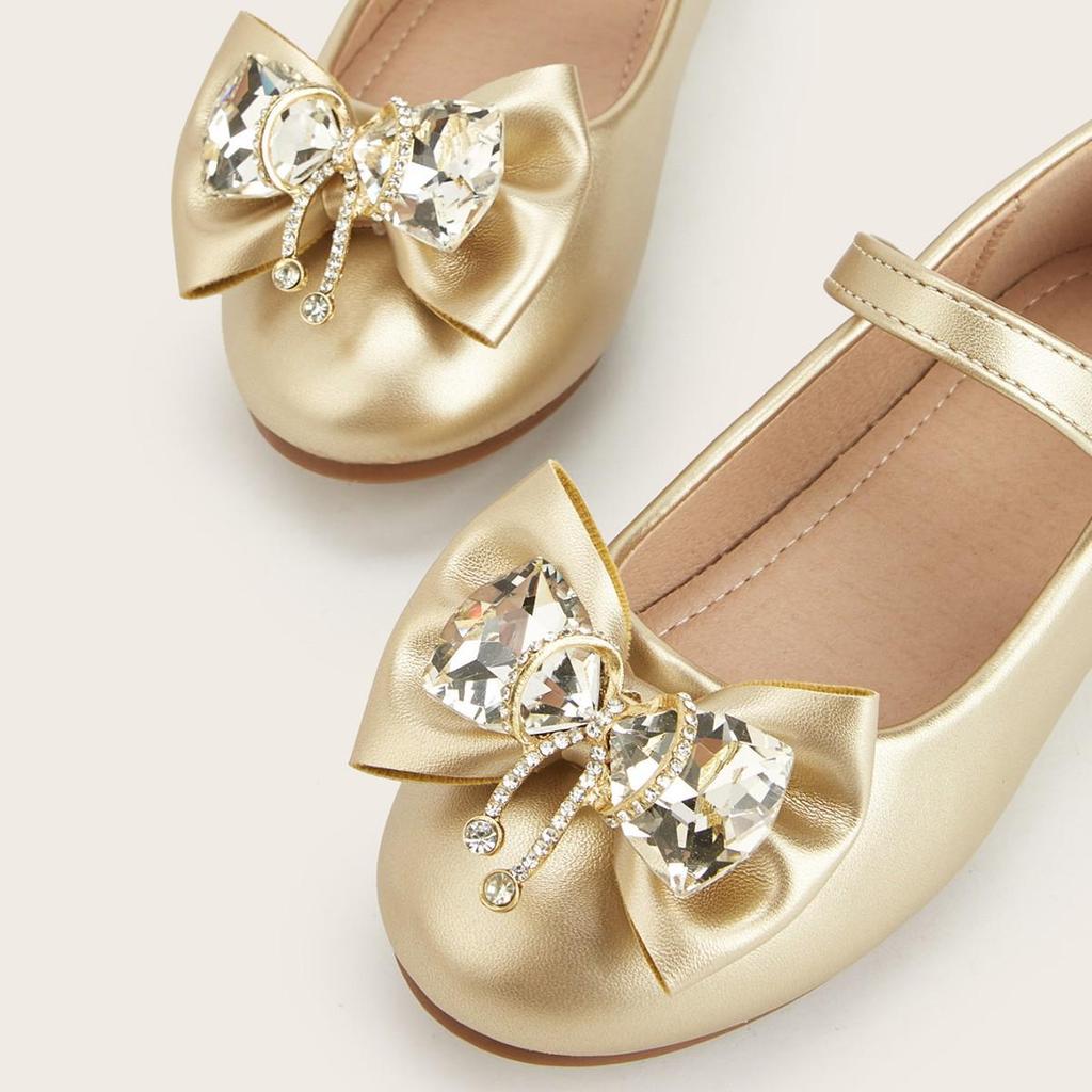 Lente 2026 Prinsessenschoenen voor Meisjes - Ronde Neus met Kristallen Gesp en Strikdetail in Leer.