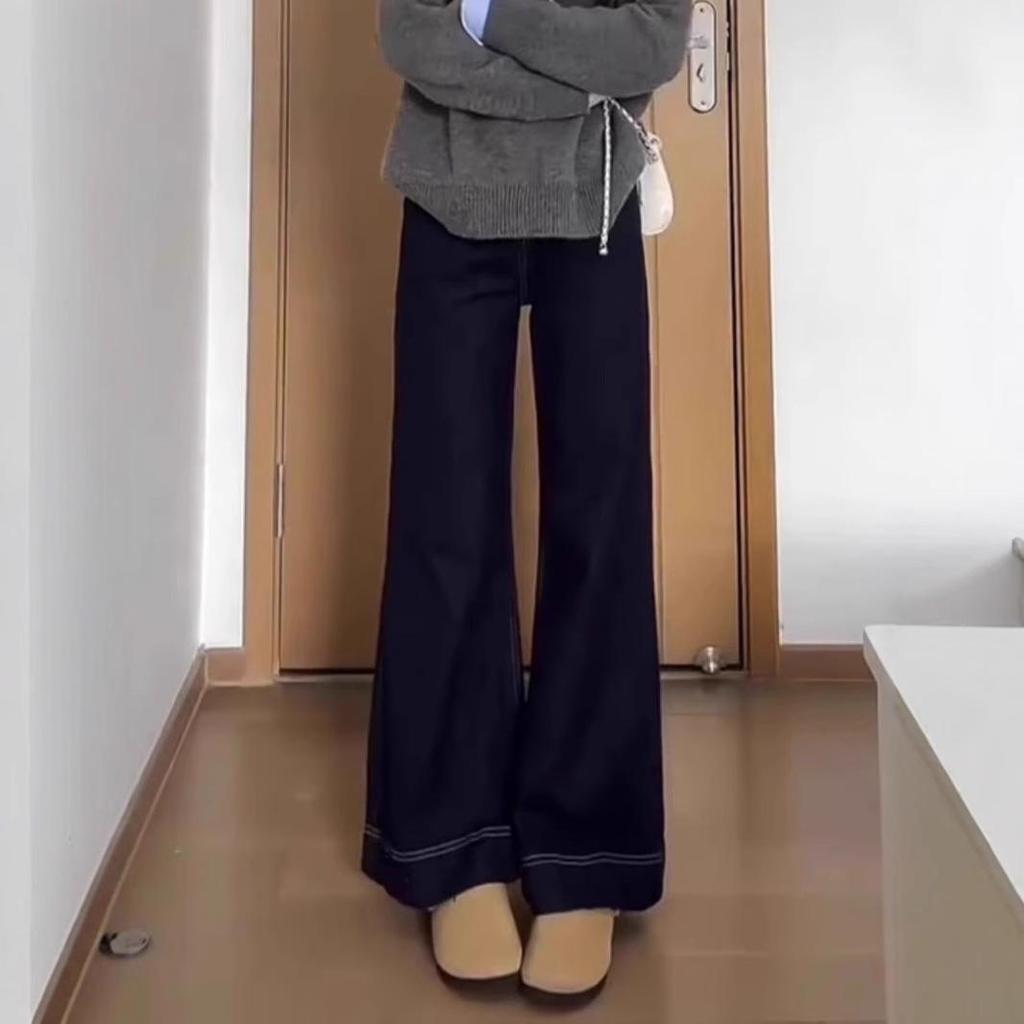 Women's 2025 Spring/Autumn Wide-Leg Jeans - Slimming, Plus Size, Loose Fit, Micro-Flared Pants