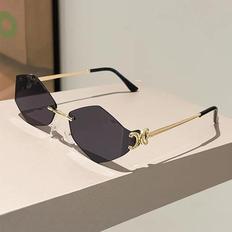 

y2k Curved Irregular Hexagon Sunglasses Women For Men Luxurious Brand Style Designer Vintage Punk Sexy Rimless Sun Eyeglasses UV400