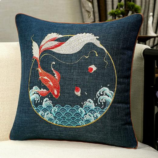 Chinese New Style Fu Character Pillow Case, Wedding Red Lucky Linen Cushion Cover for Sofa Bedroom Decor 45x45cm