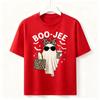 Boo-Jee Ghost Halloween Graphic T-Shirt Leopard Bow Unisex Party Costume Tee