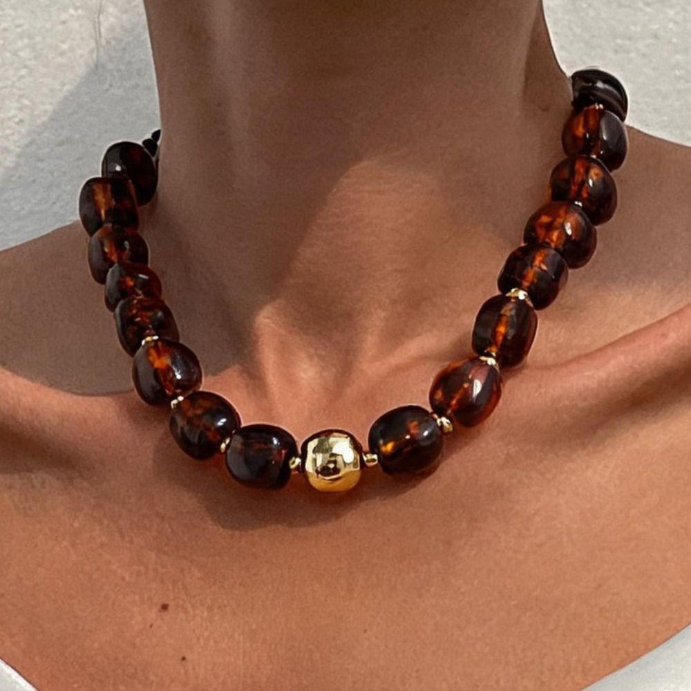 Smudge Effect Resin Beaded Chokers Multi Color Acrylic Pendant Chain Beaded Necklace Daily Wear