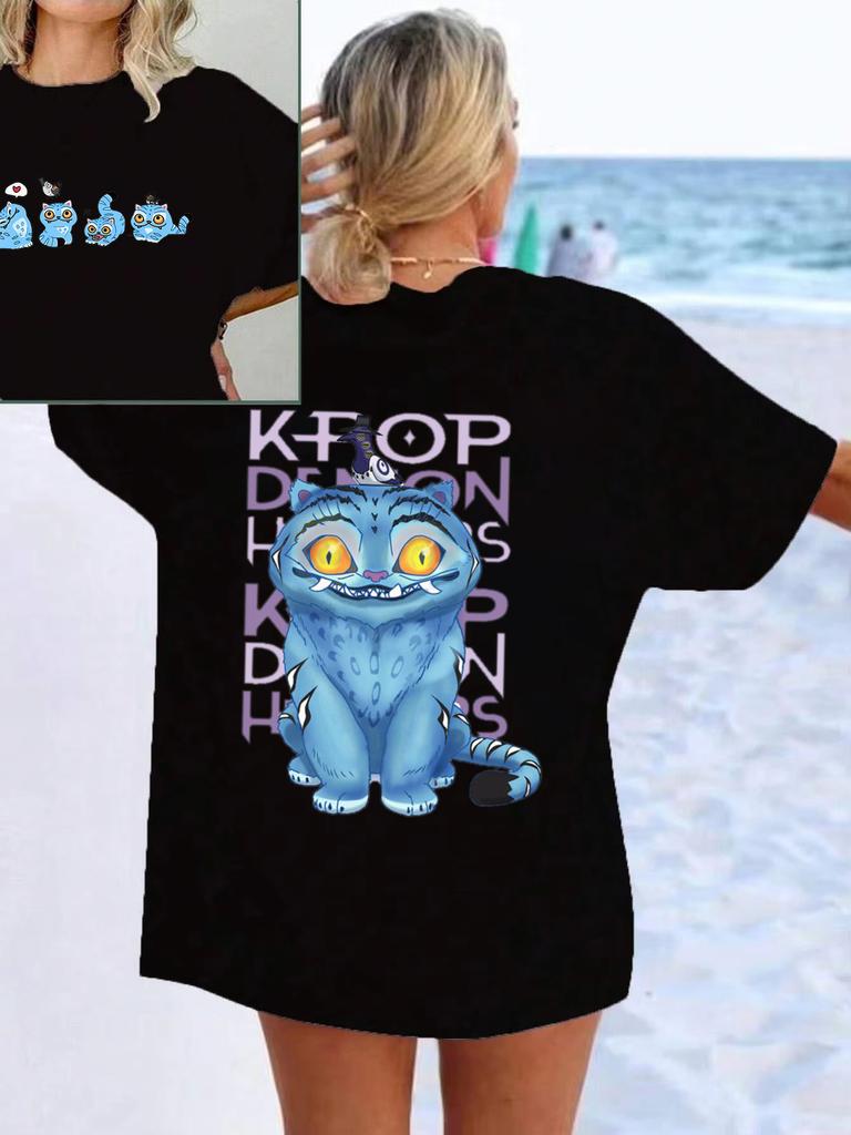 New Kpop Demon Hunters Derpy Tiger Print Short Sleeve T Shirts Men Women Shirts Summer Short Sleeved T-shirts Comfy Soft Shirts