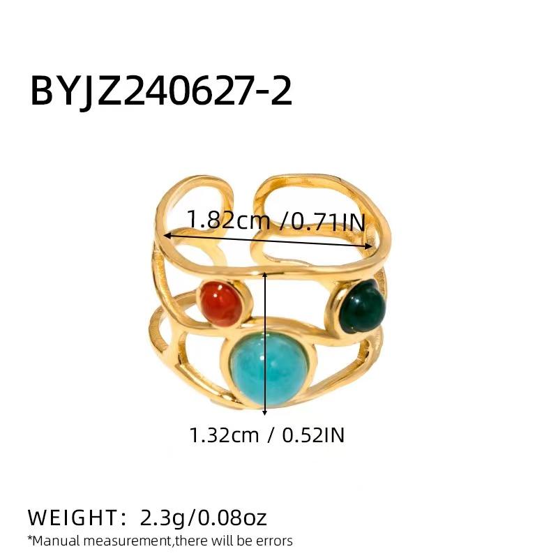 Moda Aço Inoxidável Pedra Natural Turquesa Verde Malaquita Anel Mulheres Boêmio Estiloso Grande Joia de Verão Para Ela Presente 2026