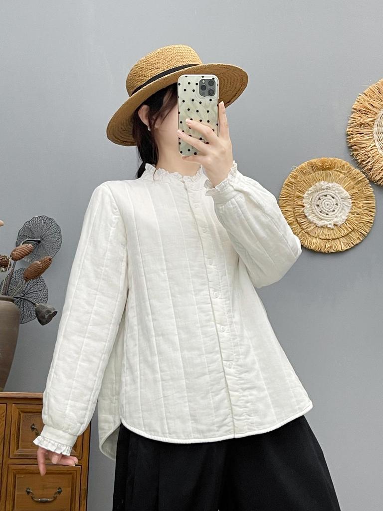 2025 Autumn/Winter Elegant Stand Collar Lace Long Sleeve Cardigan Top for Women in Japanese Literary Style