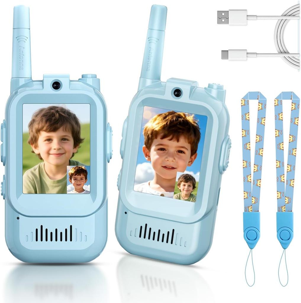 Video Walkie Talkies for Kids, Handheld 2 Pack Rechargeable Video Intercom Kids Walkies Talkies, Indoor Outdoor Toys for Family Games, Outside,Camping