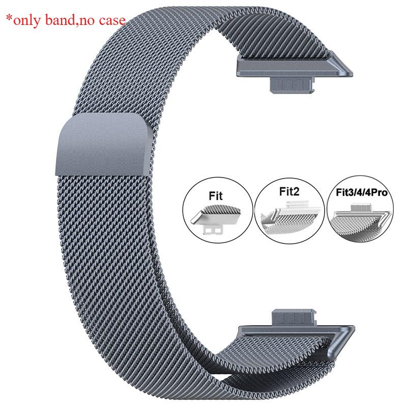 Metallarmband für Huawei Watch Fit 1/2/3/4 Band mit TPU-Hülle Displayschutzfolie Weiche Folie Milanaise Magnetschließe Uhrenarmband Armband