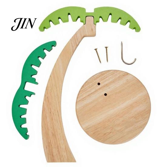 Holz-Obst-Ausstellungsständer Bananenhalter, Kokospalmenform, mit Metallhaken, Küchenhaken Tropisches Thema Stabile Basisablage, für Arbeitsplatten-Dekoration