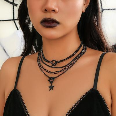 Gotische Hanger Ketting Set Punk Donker Heet Cool Nekketting Set Koude Wind Zwart Pak Kraag Vrouwen