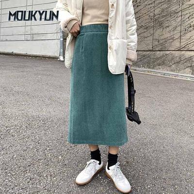 Corduroy Skirt Female Winter Korean Version Was Thin and Wild Thick Retro High Waist Bag Hip Mid-length A-line Skirts