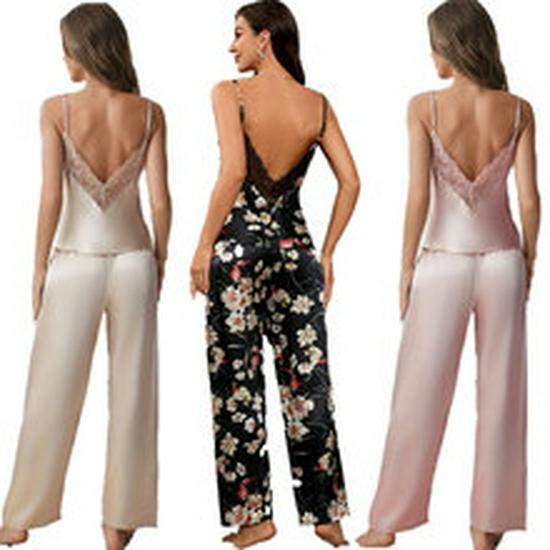 Women's Silk Satin Camisole Nightdress with Lace Trim