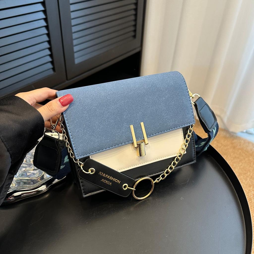 Bag women's bag matte contrasting color fashion PU shoulder bag retro small square bag messenger bag