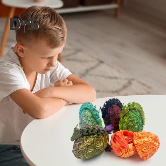 3D Printed Rose Dragon Articulated Dragon with Egg Flexible Rose Dragon with Movable Joints Desktop Stress Relief Toy for Home Office School