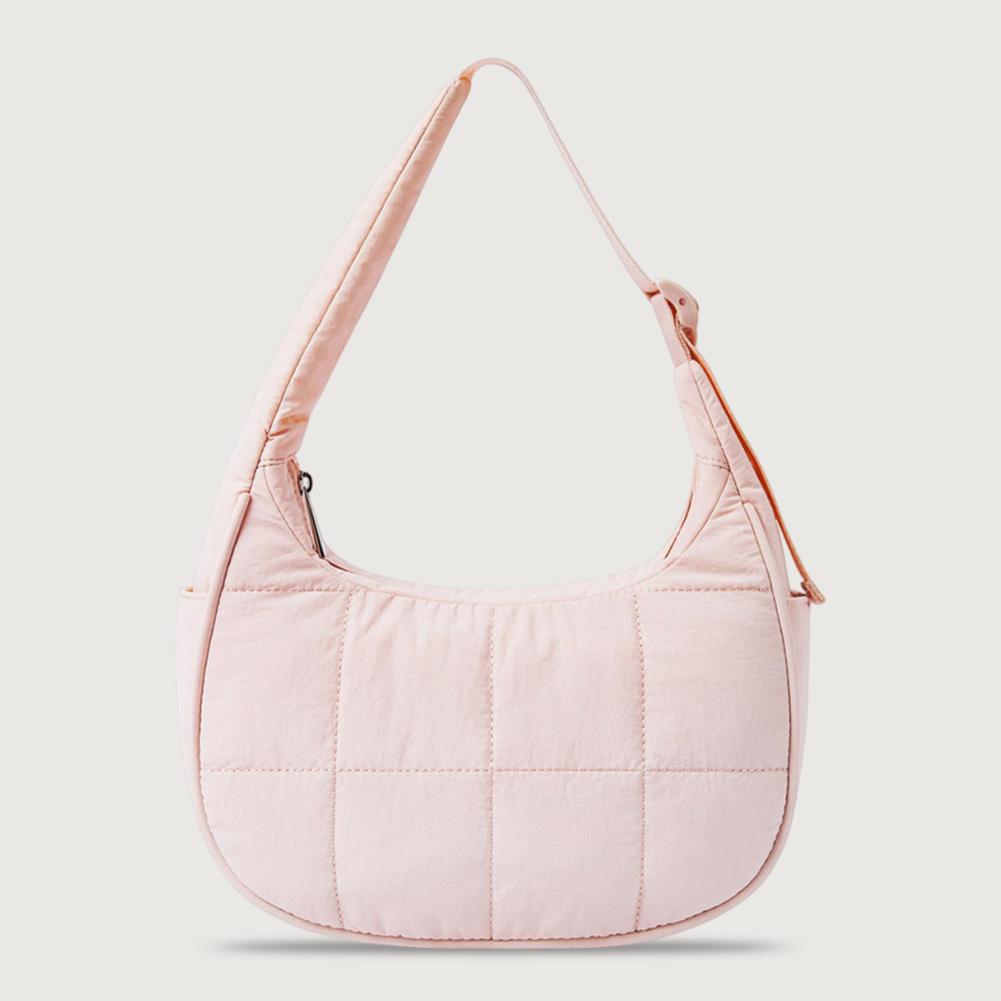 Puffer Crescent Bag for Women Quilted Shoulder Bag Nylon Adjustable Strap Shoulder Purse with Zipper Hobo Bag for Work Travel