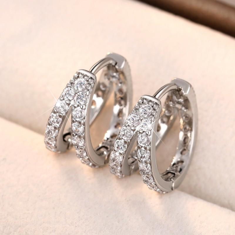 Huitan Simple Stylish Woman Hoop Earrings with Shiny Cubic Zirconia Daily Wearable Fashion Versatile Ear Accessories Jewelry