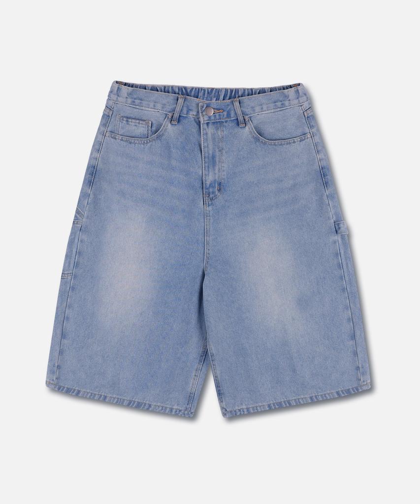 NP STUDIO Multi-Pocket Carpenter Bermuda Washed Wide Denim Pants Light Blue