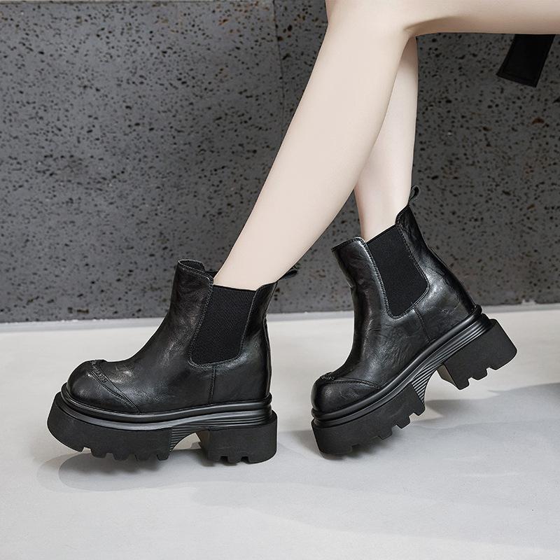 Thick-soled Martin Boots for Women's Autumn and Winter New Inner Height-increasing Boots Thick-heeled Short Boots One-pedal Versatile Cigarette Boots