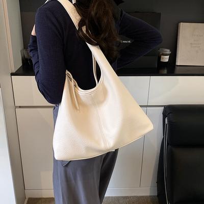 Premium Sense Retro Lychee Pattern Large Capacity Bucket Bag Women 2025 New Trend Versatile Simple Shoulder Armpit Bag