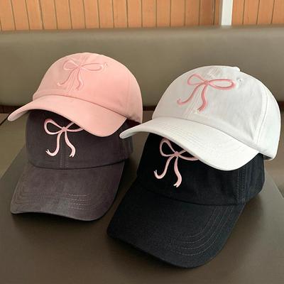 Solid Color Korean Sweet Bowknot Embroidery Baseball Hat For Women Girl Peaked Cap Outdoor Soft Cotton Snapback Sun Visors Hat