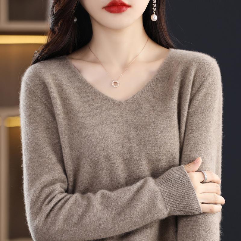 Dámský svetr podzim zima pletený svetr s výstřihem do V Košile s volným dnem jednobarevné měkké úplety svetry Základní svetry