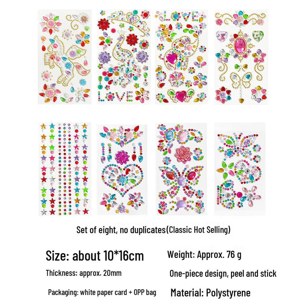 Gem Stickers: Kids' 3D Acrylic Crystal DIY Rhinestone Decorations, Colorful Cross-Border Designs for Girls
