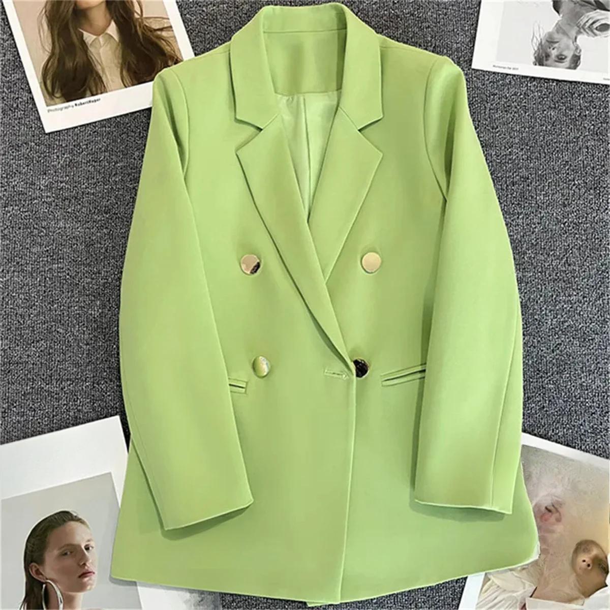 

Модный повседневный пиджак для женщин, осень-весна, корейский костюм, пальто с длинным рукавом, лацкан, женская официальная одежда для офиса M зелёный