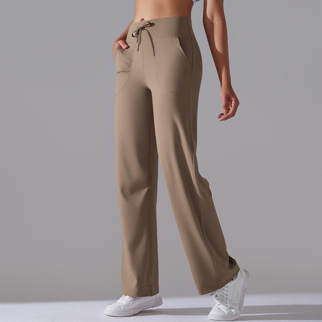 Brushed Breathable High-Waisted Wide-Leg Cropped Yoga Pants with Pockets