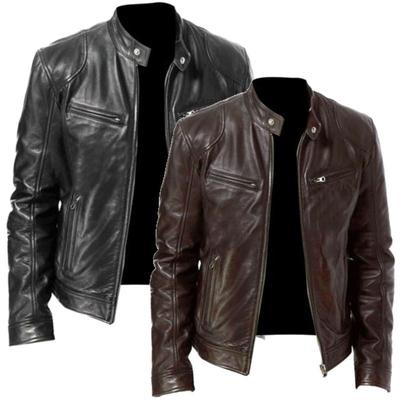 Chaqueta de motociclista para hombre, chaqueta de PU, chaqueta ajustada, chaqueta de otoño con cremallera, abrigo de cuero a prueba de viento, ropa para hombre de talla grande