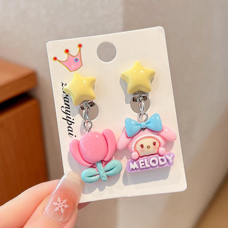 Children'S Ear-Free Ear Clips, Cute Girls' Pain-Free Earrings, Earrings, Cartoon Cartoon Girl Earrings, Jewelry.