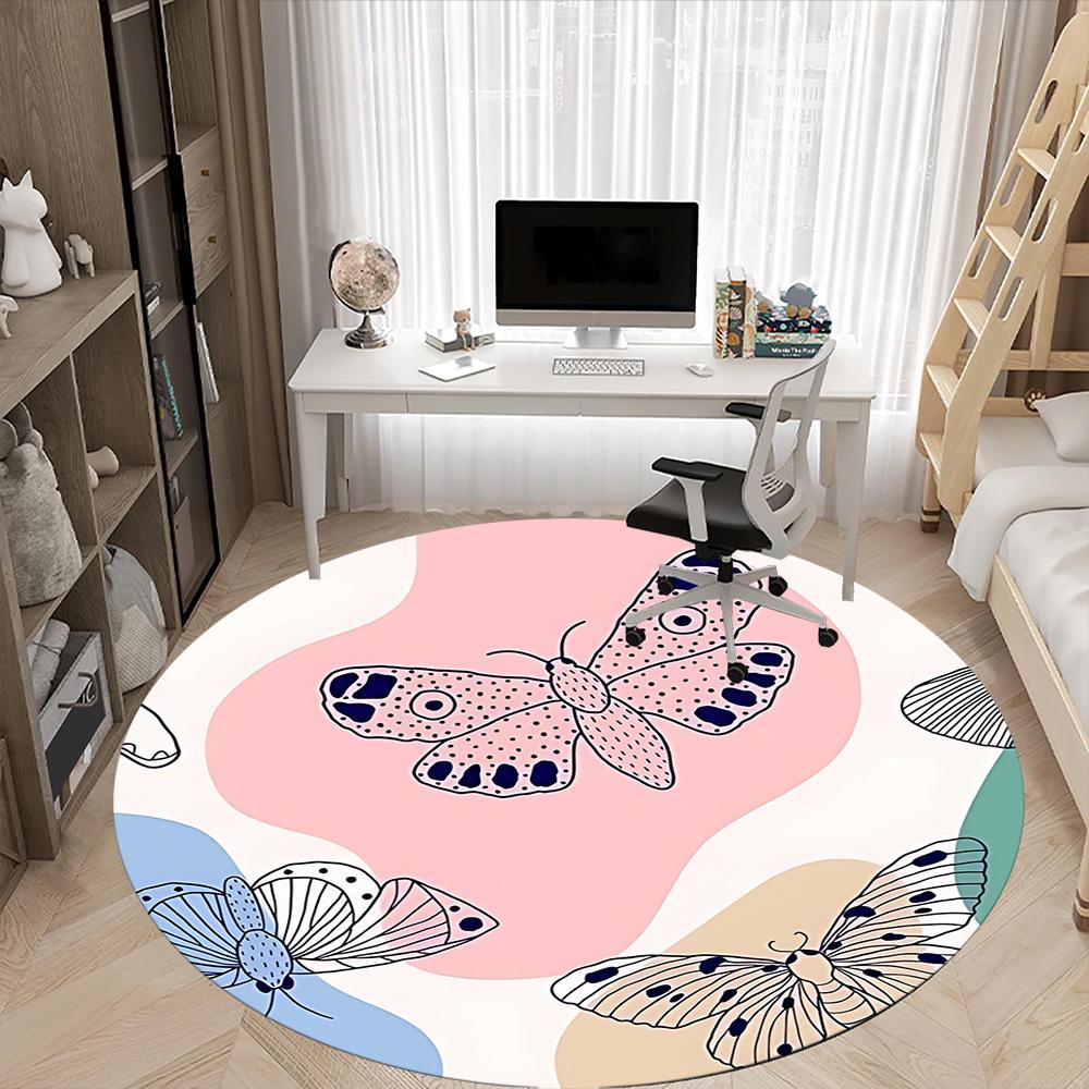 1pc Butterfly Print Office Round Rug, Non-slip, Soft and Durable Office Rug for Interior Decoration, Perfect for Office, Beautiful Decoration Yy260312