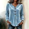 New Style Elegant V-neck Button-up Long-sleeved Velvet Blouse/T-shirt for Ladies