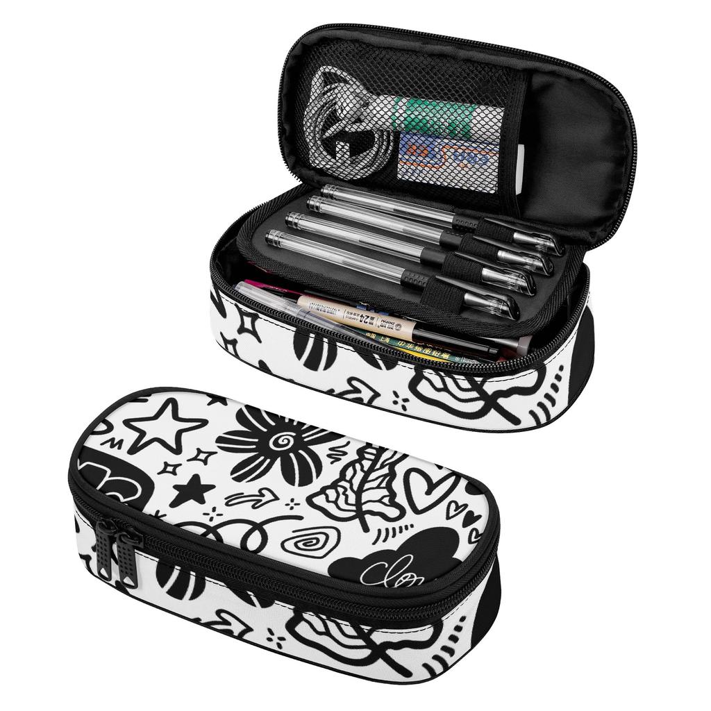 Pencil Pouch Neat Design 300D Polyester Secure Zipper Closure with Main Compartment Mesh Pocket and Pen Slots for Daily School Use
