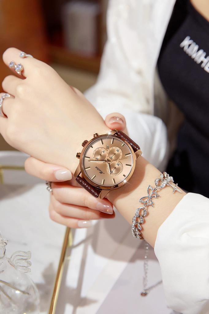 Stylish blue wristwatch with a design and a leather Features a dial and a analog women's waterproof, ultra-thin strap. simple, easy-to-read stylish,