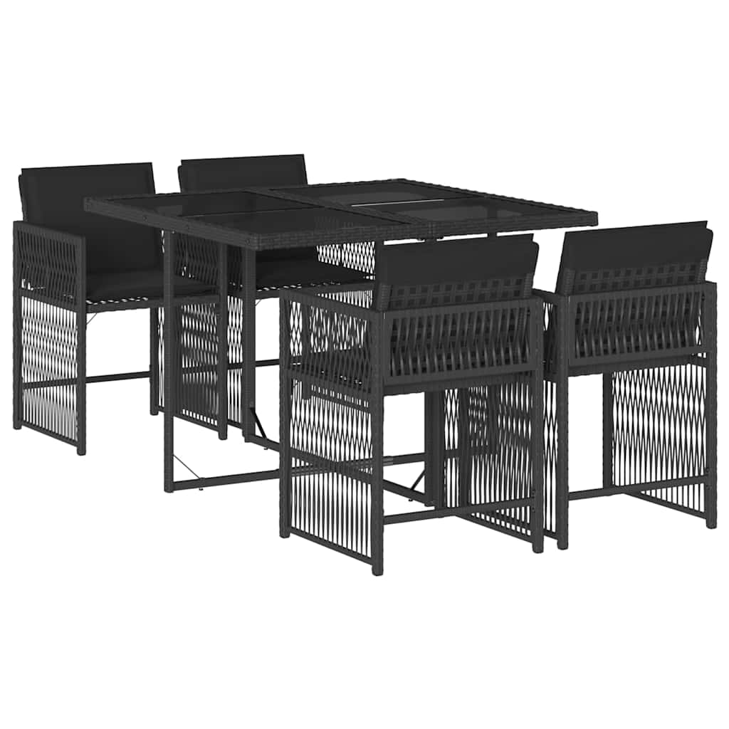 Vidaxl 5-Cz. Garden Furniture Set With Cushions, Black, Poly Rattan