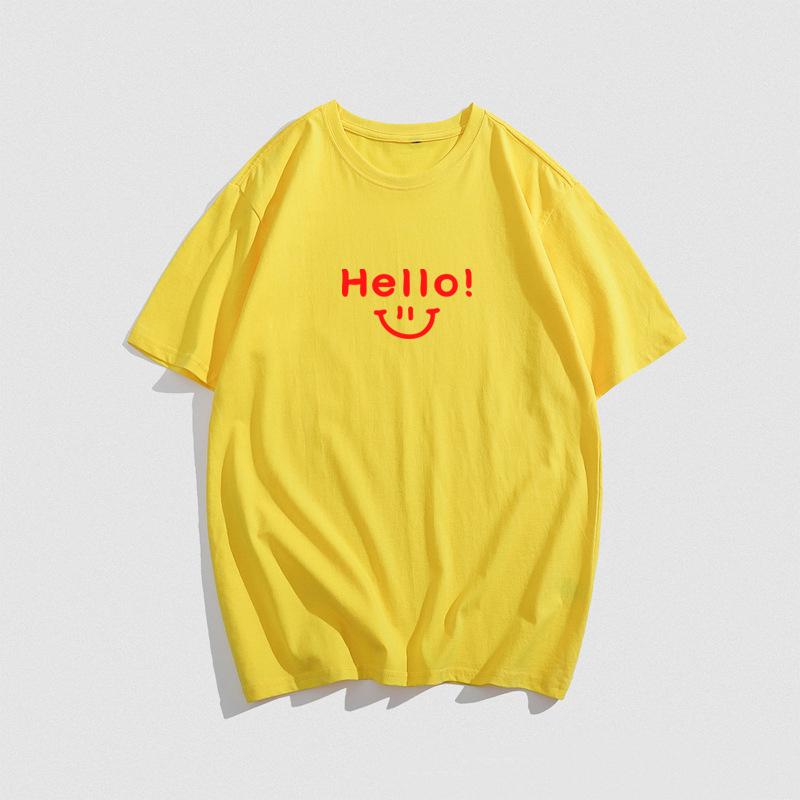 

Летняя мужская футболка из хлопка со смайликом и принтом, уличный повседневный топ унисекс с коротким рукавом и круглым вырезом 3XL жёлтый
