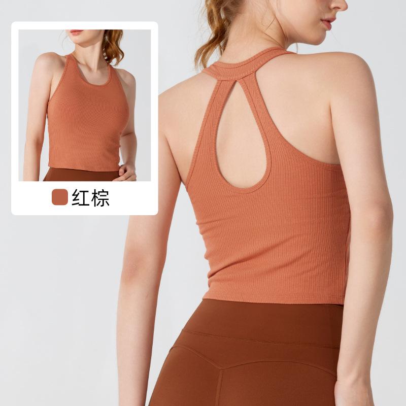 Yoga Vest Sports Hollowed Out Beautiful Back Fitness Inner Cover with Chest Pad French Rib Can Be Worn Outside Running Close To the Body
