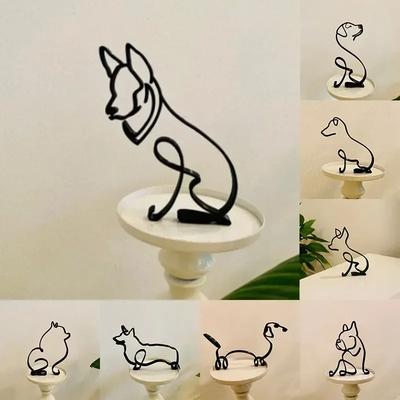 Dog Cat Minimalist Art Sculpture Ornaments Metal Abstract Personalized Gift Decoration Modern Home Office Accessories Corgi