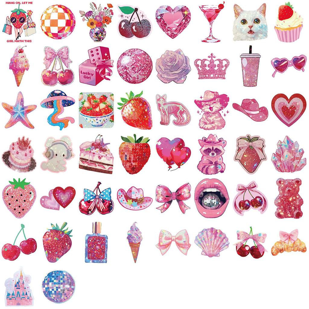 50-Piece Rose Pink Aesthetic Waterproof Stickers for Scrapbook & Phone Case Decoration