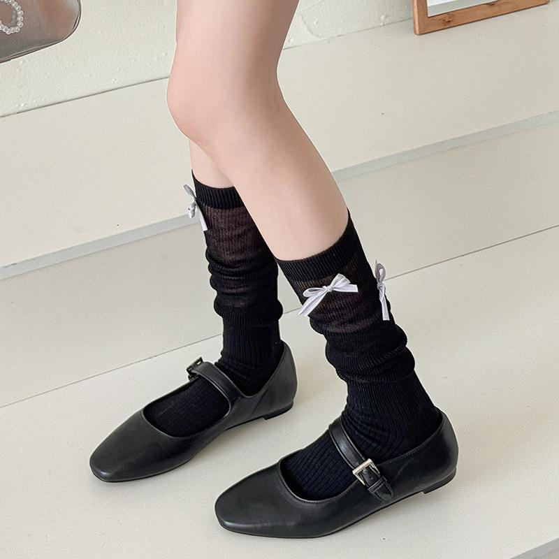 

Spring and Summer Sweet Leg Socks - Children s Summer Lightweight Breathable Long-Term Socks with 3D Butterfly Knots 1 pair чёрный