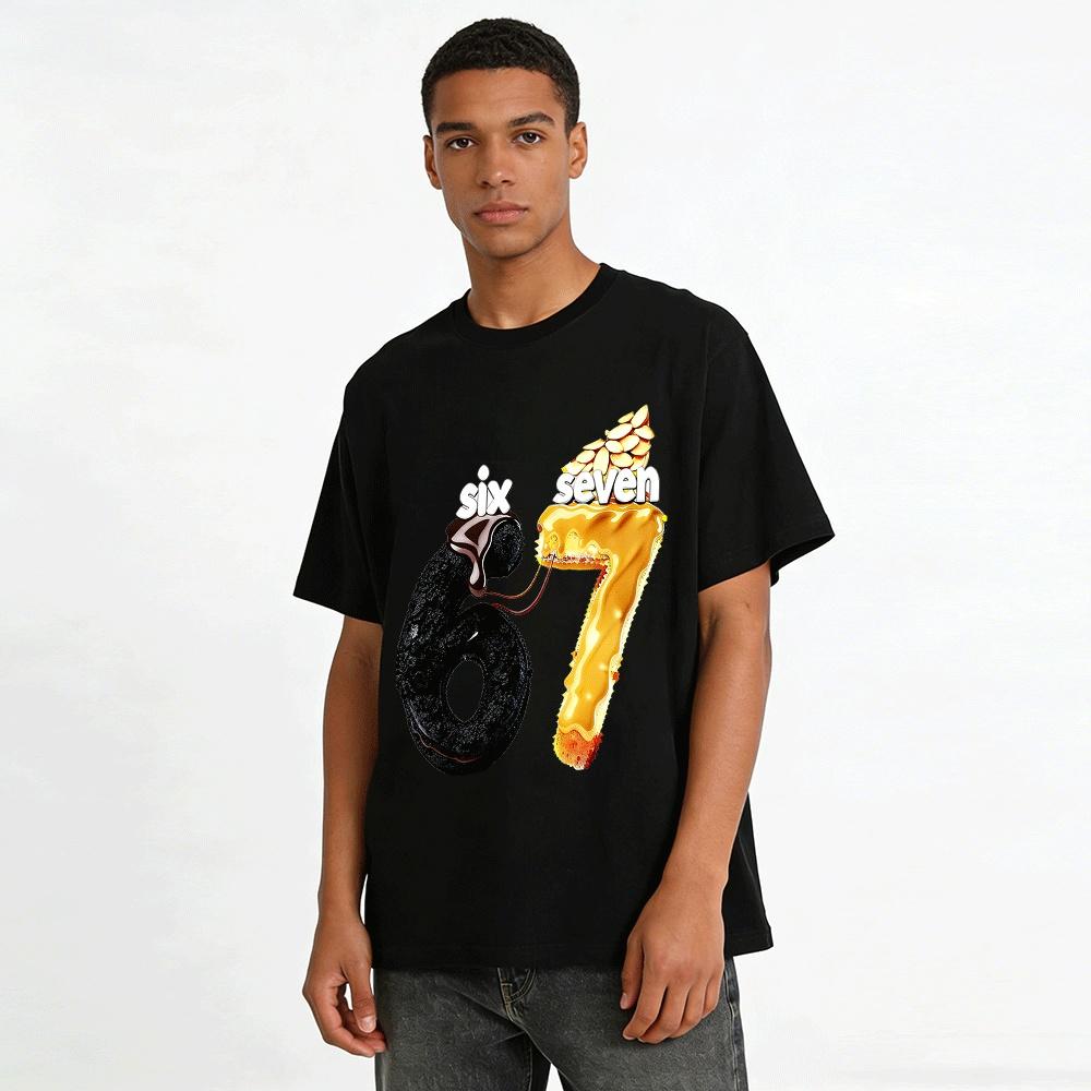 Fun Food Number 67 Print Casual T-Shirt Pure cotton T-shirt