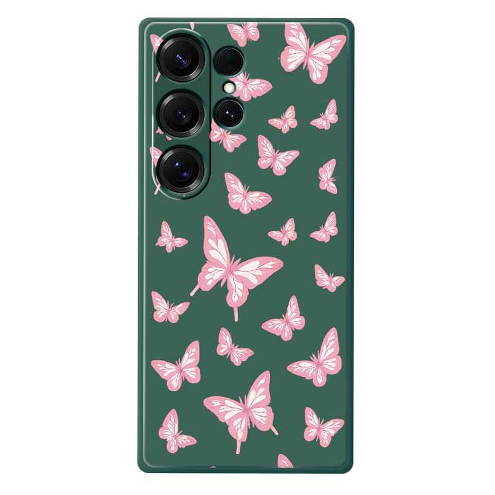 For Samsung Galaxy S25 Ultra Case Pink Butterflies Pattern Printing Straight Edge TPU Phone Back Cover