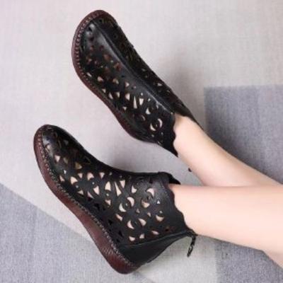 Ladies' Hollowed Out Leather Shoes And Sandals Are Breathable
