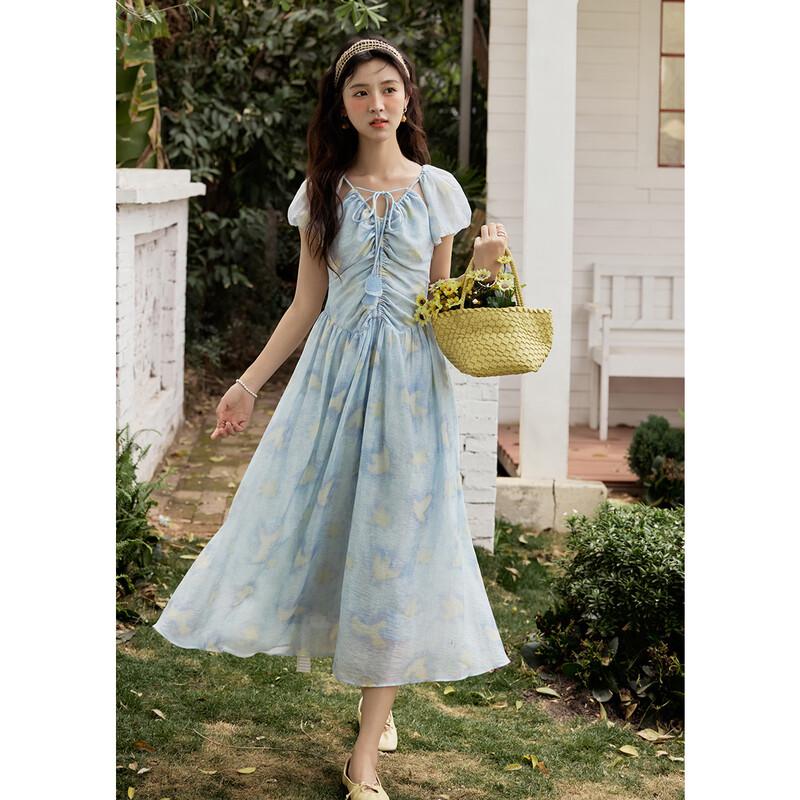 Макси-платье из тенсела и льна с вышивкой и поясом M