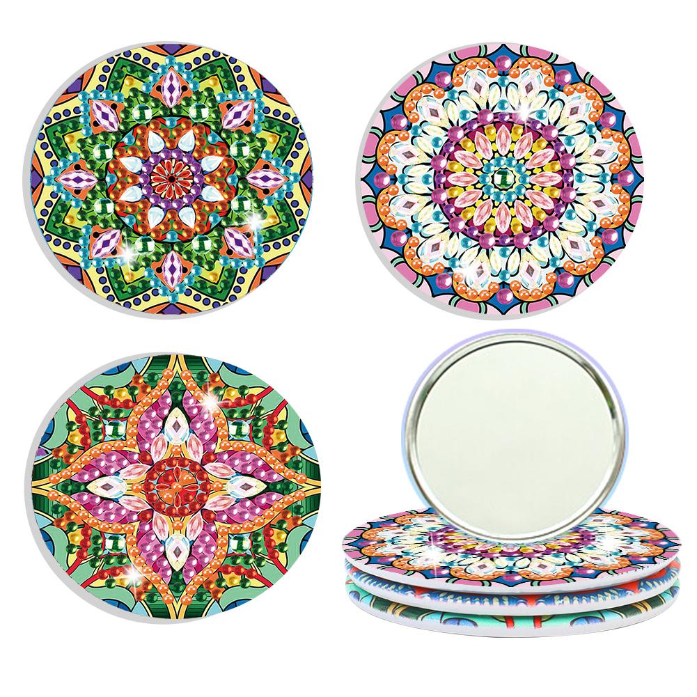 Rhinestone Embroidery Mosaic Makeup Mirror 3pcs Portable DIY Diamond Art Mosaic Makeup Mirror Art Craft Set Datura Pocket Mirror