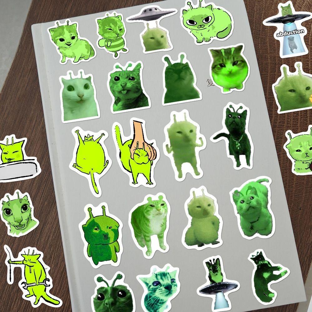 78pcs Funny Alien Cat Meme Stickers Green Alien Decals For Phone Laptop Suitcase Notebook Skateboard Zip Zap Alien Cat Stickers
