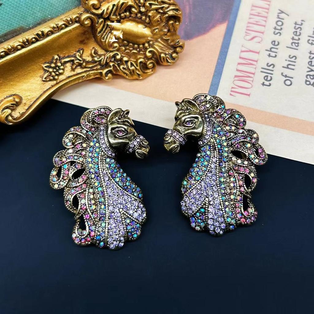 vintage two-headed horse Drop exaggerated necklace earrings