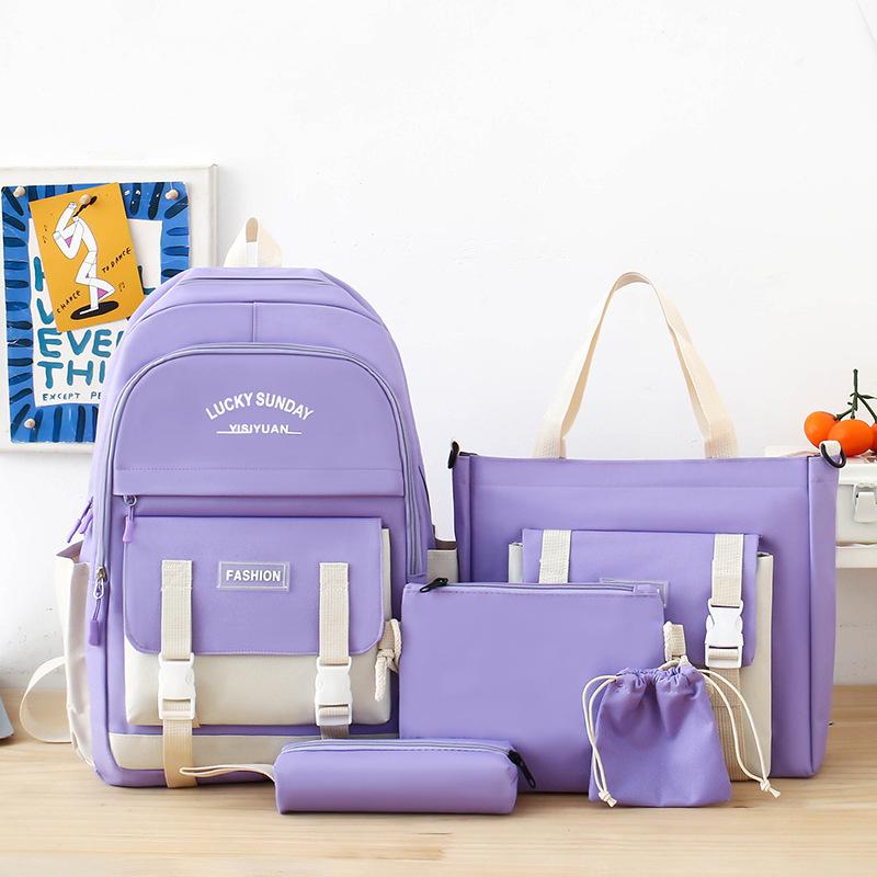 Student High school student schoolbag Large capacity Junior high school student backpack Women's school five-piece make-up backpack